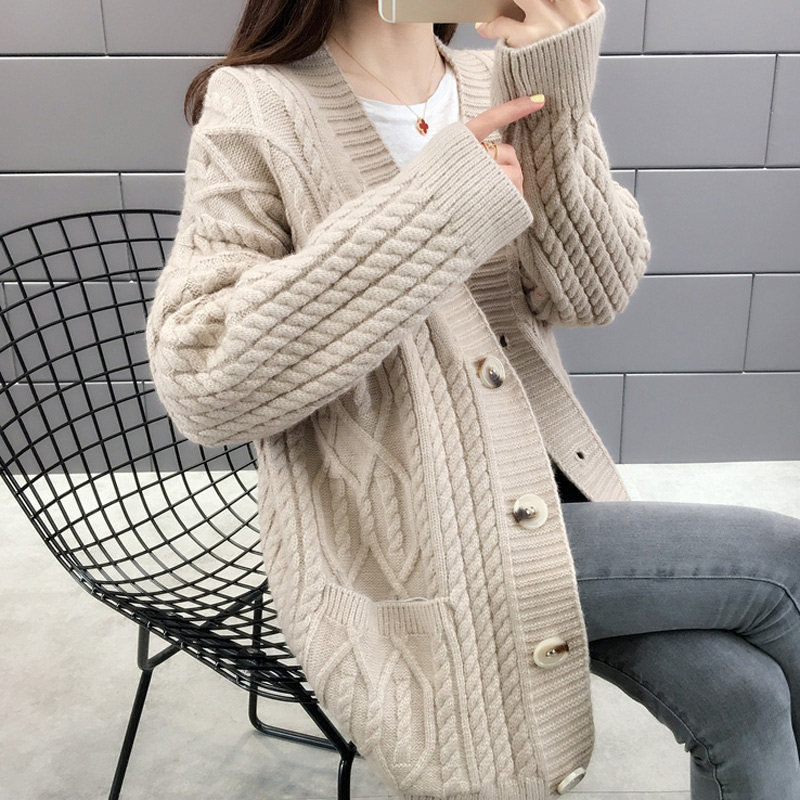 春款女装毛衣外套女2022年新款加厚针织开衫粗线春季外套女秋洋气