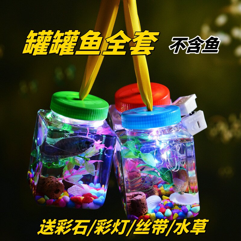 网红发光罐罐鱼瓶发光小鱼瓶小龟瓶塑料瓶龟缸夜市摆摊泡泡鱼材料