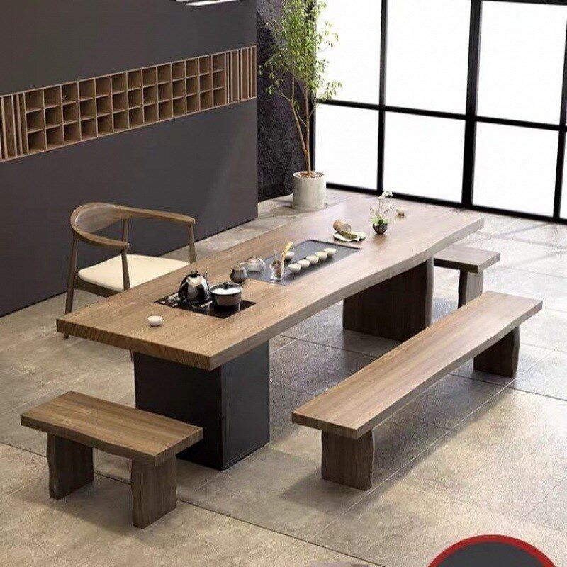 速发全简木大板茶桌椅约合实组家用嵌入一体式功夫茶台新中式茶几