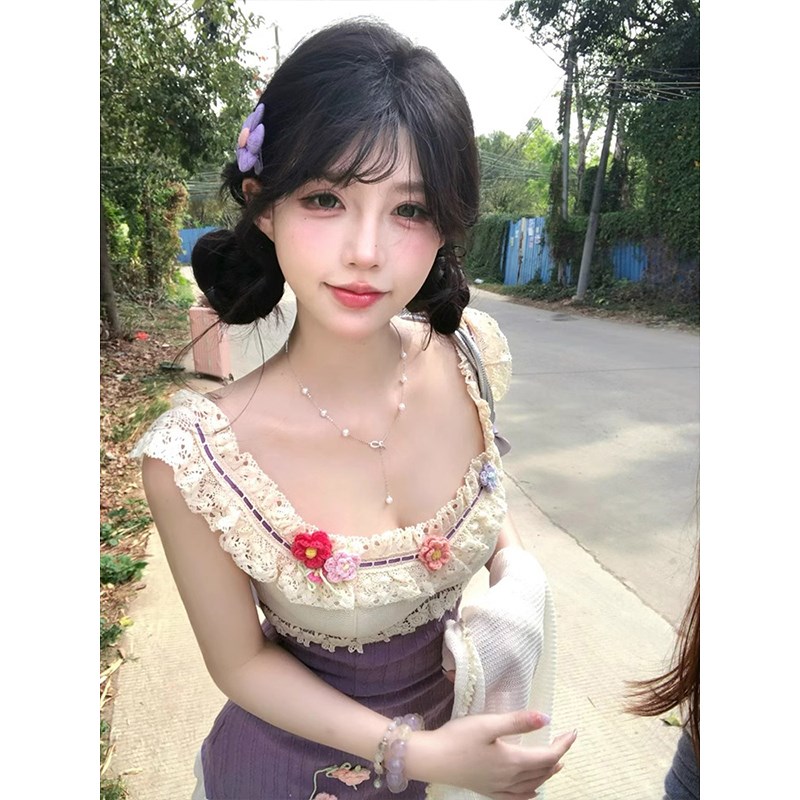 速发法式甜美小飞袖针织连衣裙子夏季高级感气质收腰小个子短裙