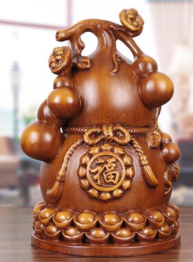 速发实木雕居芦摆件招财客禄家葫福厅玄关电视柜装饰新居新家乔迁