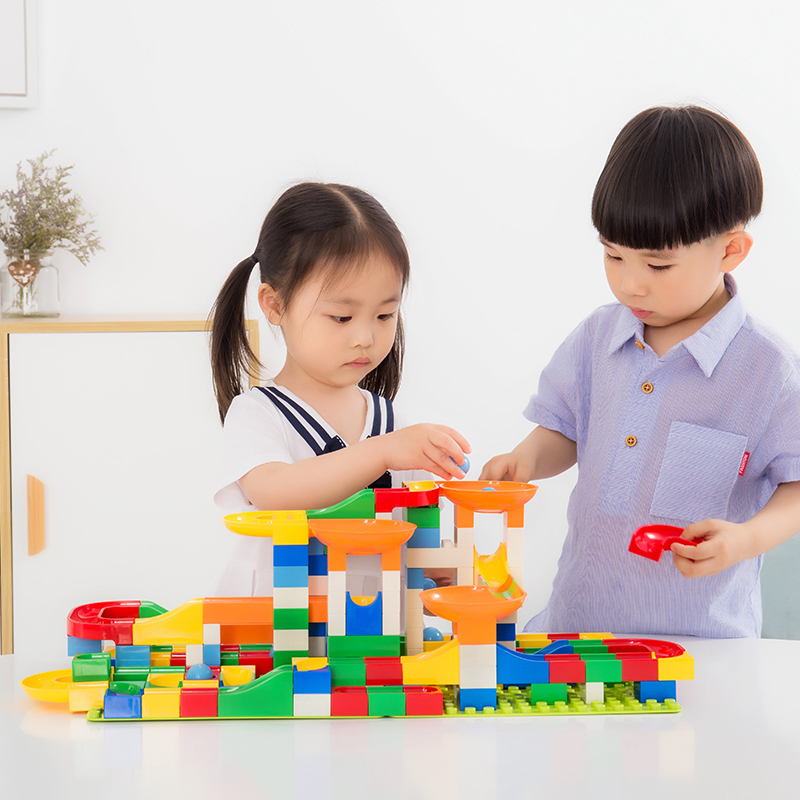速发儿童大颗粒拼装滑道益智力男孩孩子兼积木桌多功能拼图玩具