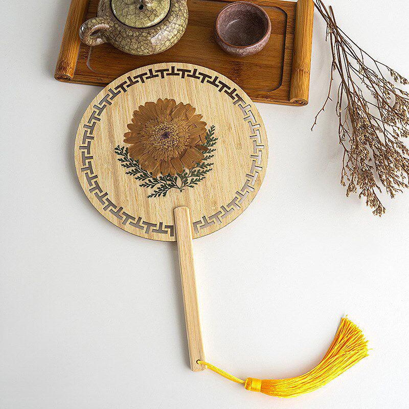 速发竹子扇子非遗手工干花制作材料包团扇复古式蒲扇暖场干花扇子