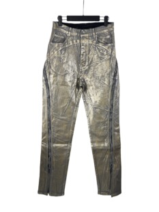 RODOWEN26新款 RICK烫金OWENS暗黑牛仔拼接直筒微喇男女牛仔长裤