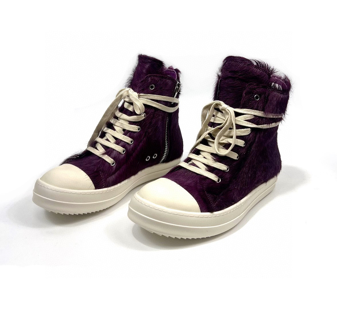 24FW RICK风格Owens暗黑朋克真皮马毛潮流 男女休闲板鞋