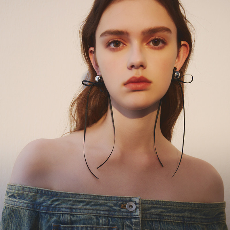 苏心仙剑风仙女飘带蝴蝶结珍珠耳钉小众气质耳环女夏夸张独特耳饰