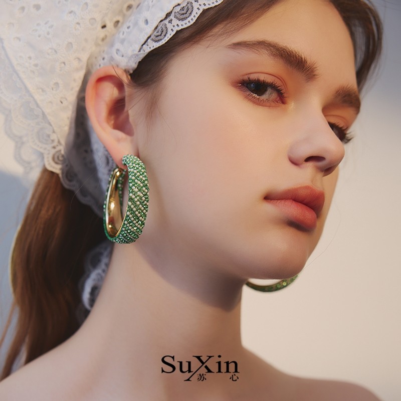 苏心饰品摩登ins宽版夸张爆闪水晶钻圆形耳环大圈圈耳圈女重工,饰品/流行首饰/时尚饰品新,耳环,淘宝优惠券,粉丝福利购,淘宝优惠卷