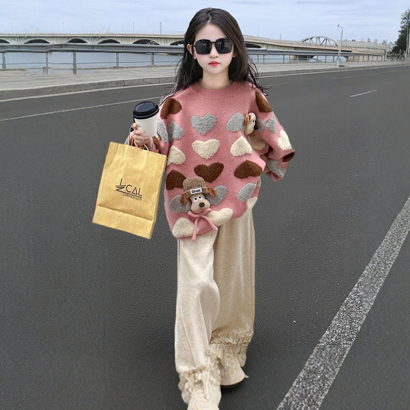 女童爱心毛衣套装中大儿童