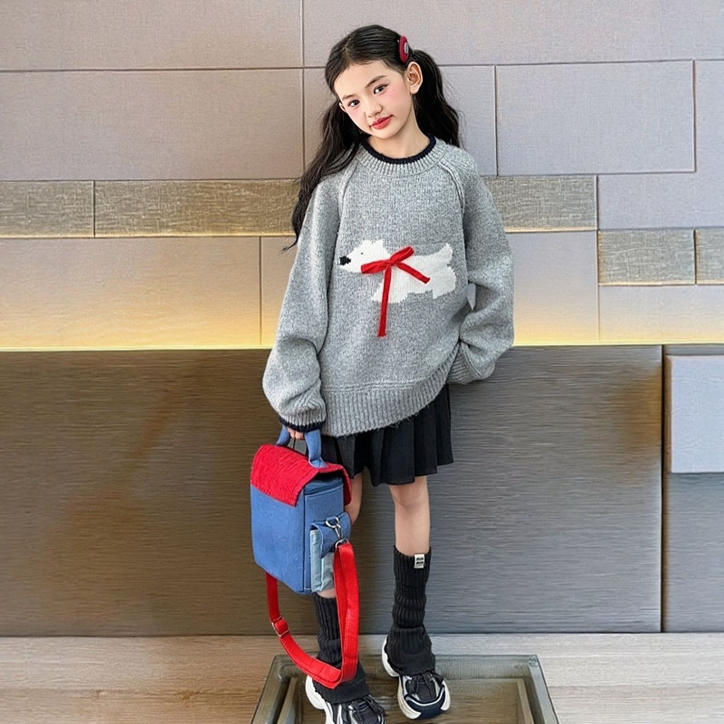 女童小狗加厚毛衣可爱风针织衫