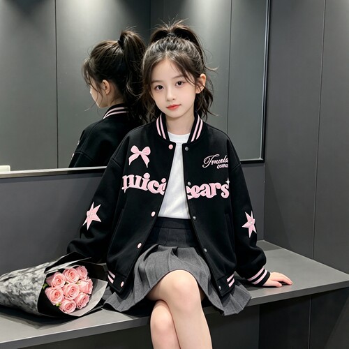 女童春季新款字母刺绣棒球服