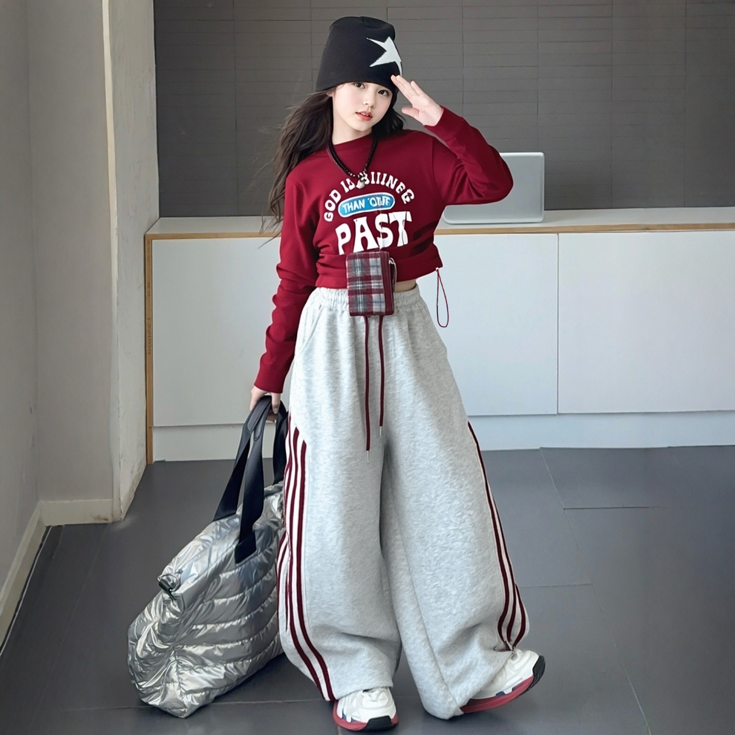 女童美式街头卫裤两件套