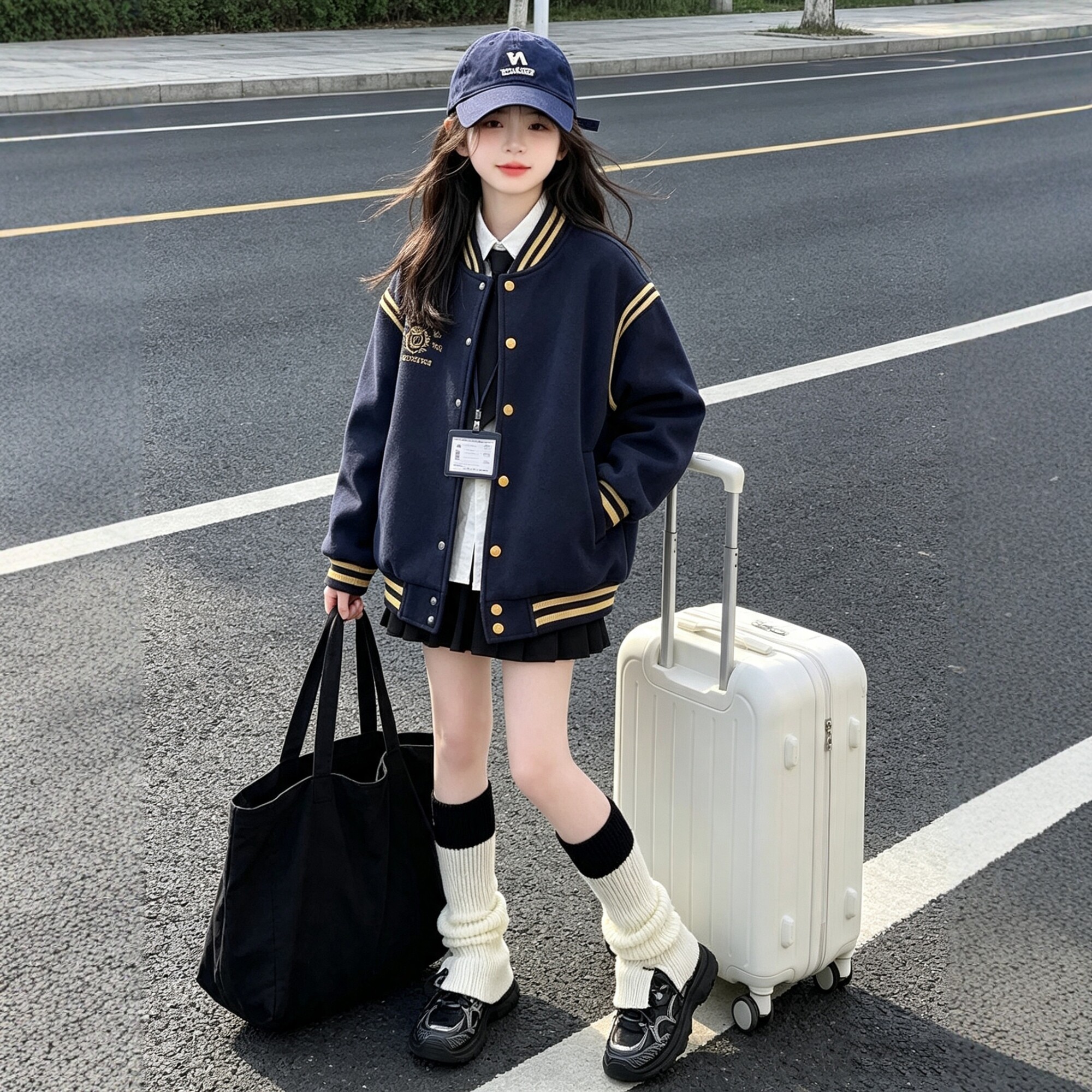 女童美式复古学院风棒球夹克秋款图片