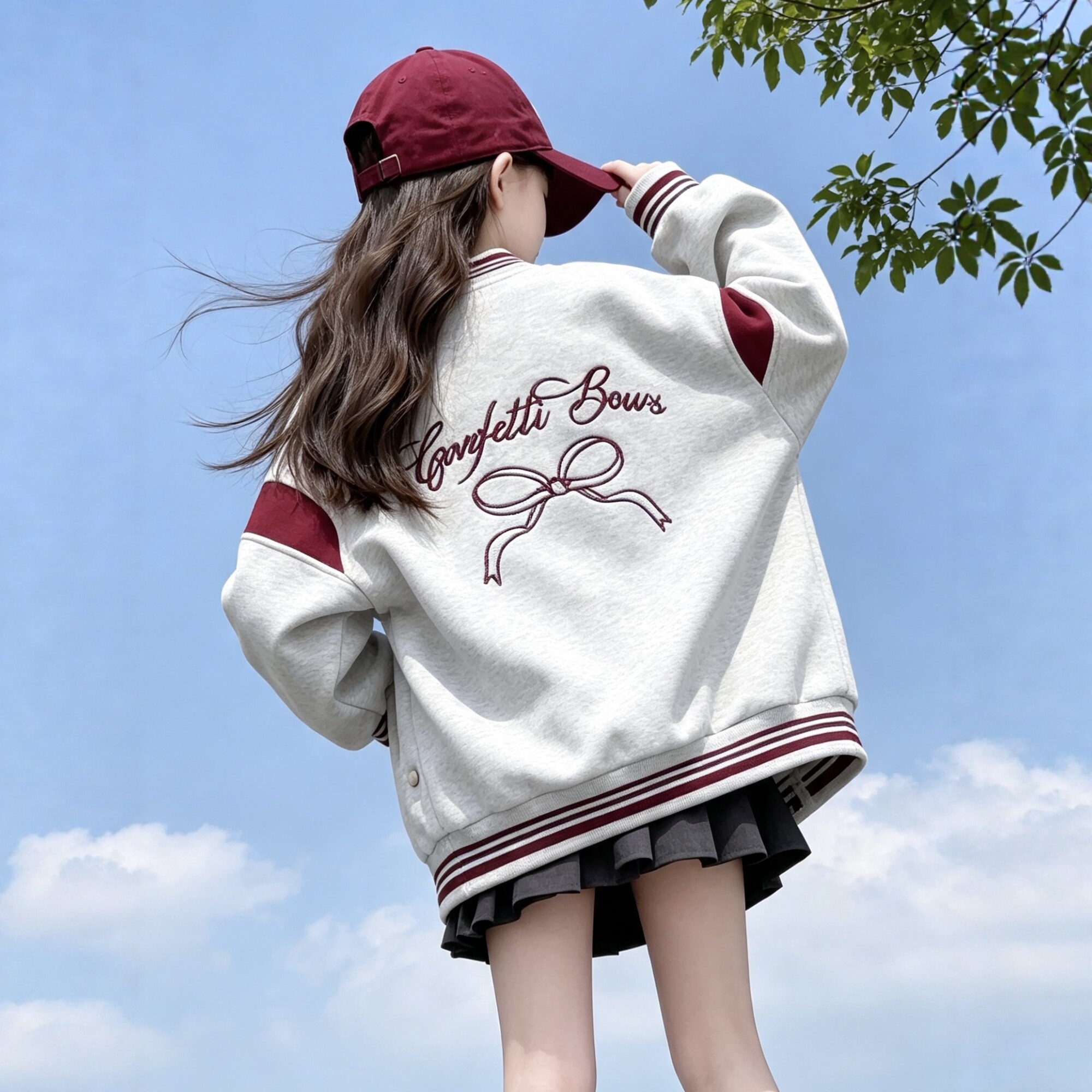 女童美式复古风棒球服2026秋季中大儿童宽松刺绣字母撞色潮搭外套