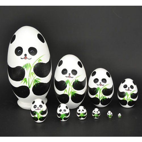 俄式套娃－10层 椴木 蛋形熊猫 背后有竹子手工玩具儿童益智礼品