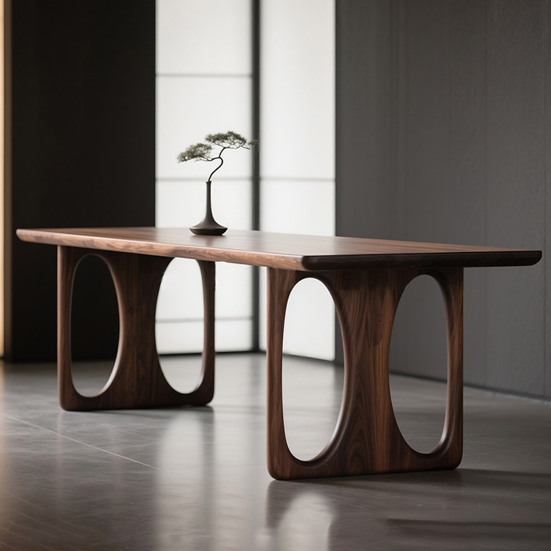 北美黑胡桃木餐桌全实木中古风桌长方形大饭桌简约新中式茶桌书桌