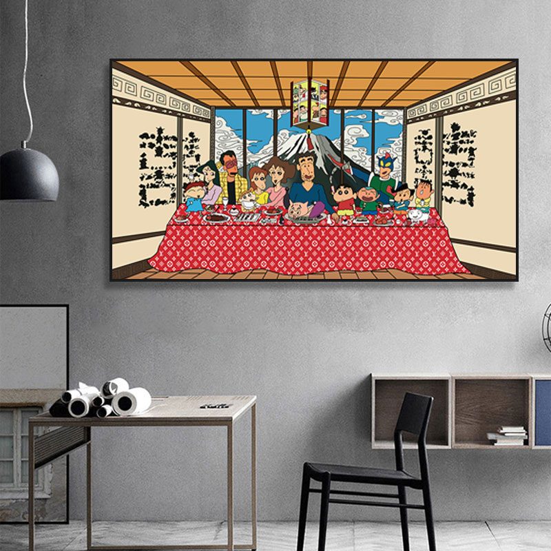 蜡笔小新全家福装饰画日式料理店最后的晚餐挂画儿童房卡通壁画图片
