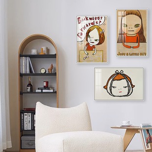 奈良美智挂画卧室床头日式插画海报装饰画儿童房趣味卡通人物壁画