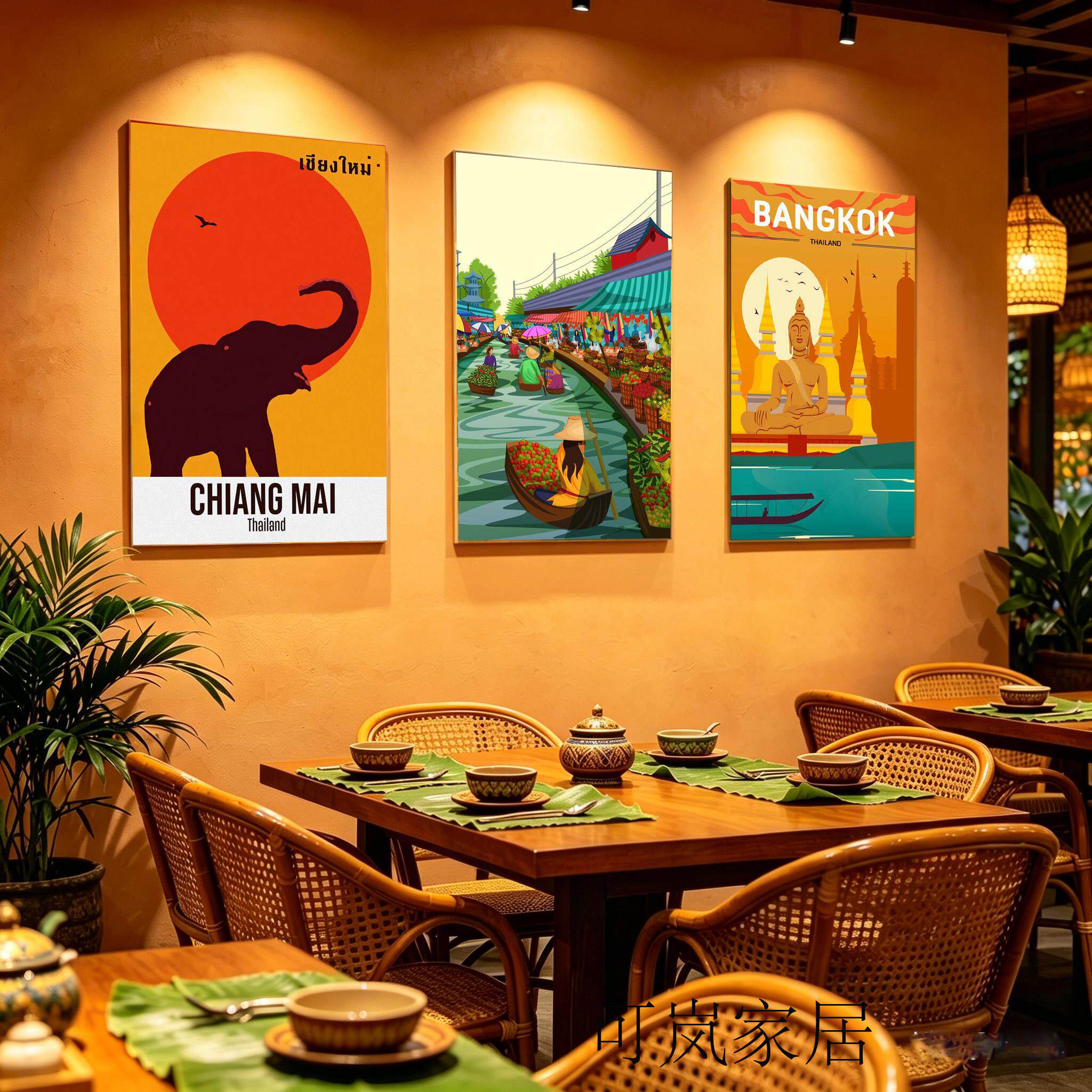 泰式餐厅饭店挂画泰国SPA按摩店瑜伽馆装饰画东南亚风景民族壁画