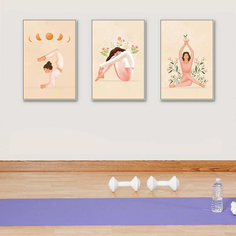 瑜伽馆装饰画普拉提工作室瑜伽yoga动作体式挂画舞蹈室健身房壁画