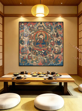 国潮唐卡茶室装饰画日式榻榻米餐厅居酒屋挂画趣味恶搞猫咪壁画