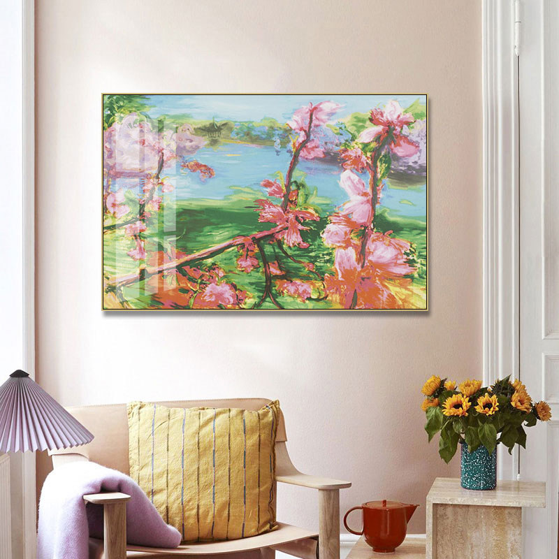 周春芽挂画小红书明星同款桃花桃树开花油画客厅沙发背景墙装饰画