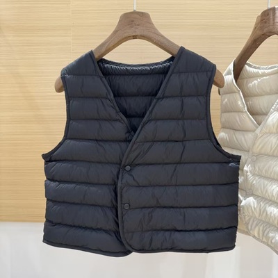 羽绒棉轻薄V领小个子马甲背心女2025秋冬新款大衣内搭保暖背心