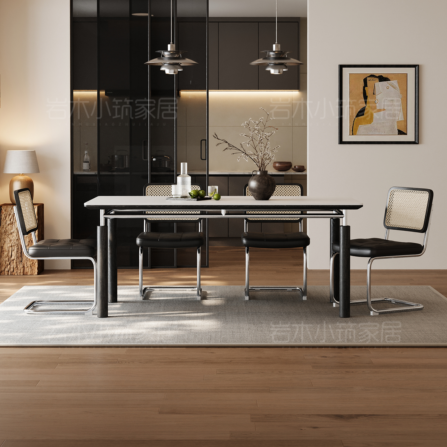 岩板餐桌长方形现代简约