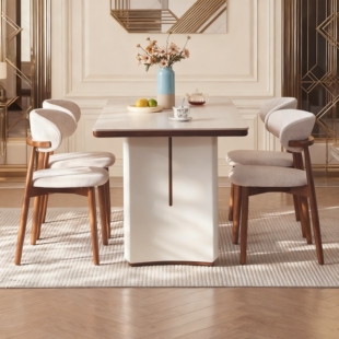 贝米餐桌1. 6米法式实木岩板餐桌椅组合6人长方形家用设计师新款