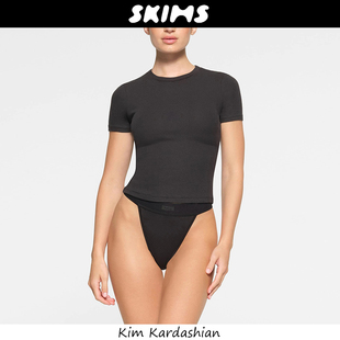 官方正品 Cotton Rib卡戴珊辣妹修身 圆领T恤女 美国Skims螺纹棉短袖