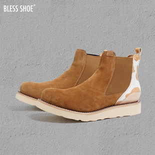 BOOT CHELSEA 切尔西靴奶牛纹拼接麂皮手工靴马丁靴 SHOE BLESS