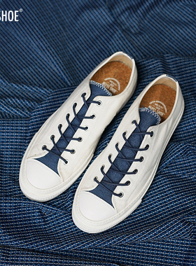 BLESS SHOE 21ss indigo蓝染系列夏季白色低帮帆布鞋男女款手工鞋