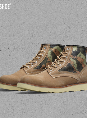 清仓特惠BLESS SHOE ROUND TOE 美式复古圆头靴真皮拼色工装靴