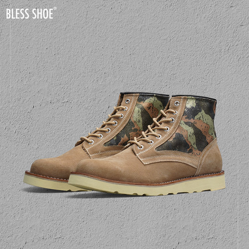 blessshoe复古圆头靴工装靴