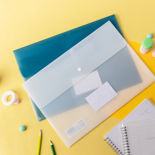 得力FC文件袋按扣透明试卷收纳袋文件夹按扣袋双层塑料资料档案袋收纳办公用资料夹带标签公文袋5506