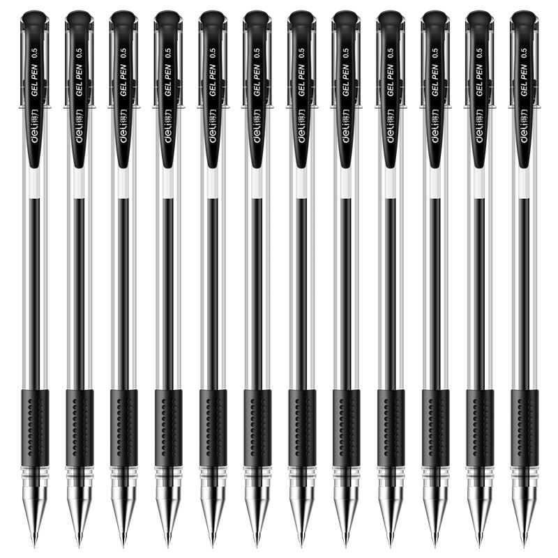 得力中性笔经典签字笔办公用品考试学生0.5mm黑色碳素用笔子弹头教师批卷红笔墨蓝色医生处方笔水笔批发包邮