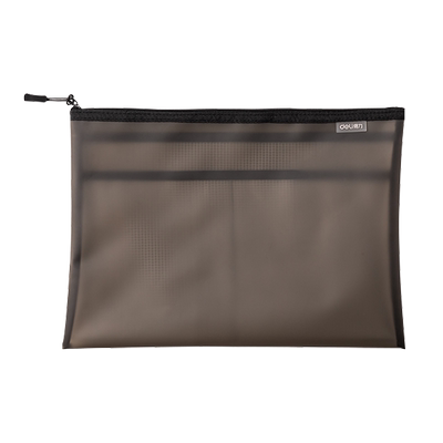 得力加厚拉链袋隔层文件透明网格