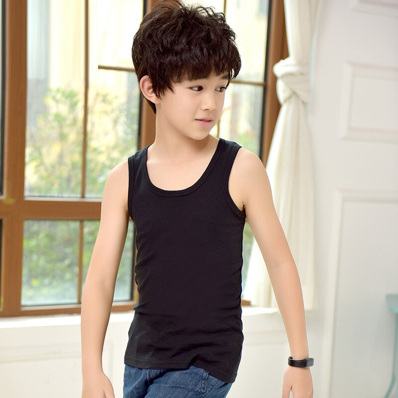 纯棉小男孩儿童背心男夏宝宝男童背心内穿夏季薄款无袖黑色胖大童