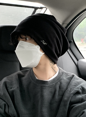 FINE STATE黑色帽子男款冬季大头围堆堆帽男士加绒保暖护耳冷帽男