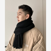 STATE黑色围巾男士 冬季 韩版 FINE 潮男生百搭保暖毛线针织围脖男款