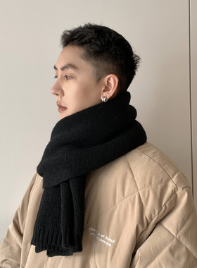 FINE STATE黑色围巾男士冬季韩版潮男生百搭保暖毛线针织围脖男款