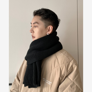 潮男生百搭保暖毛线针织围脖男款 FINE 韩版 冬季 STATE黑色围巾男士