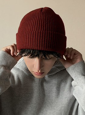FINE STATE红色帽子男款冬季男士针织帽毛线帽百搭保暖护耳冷帽男