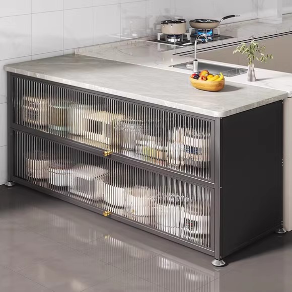 速发岩板厨房置物架落边多层台面多功能微柜炉烤箱切菜餐地碗储物