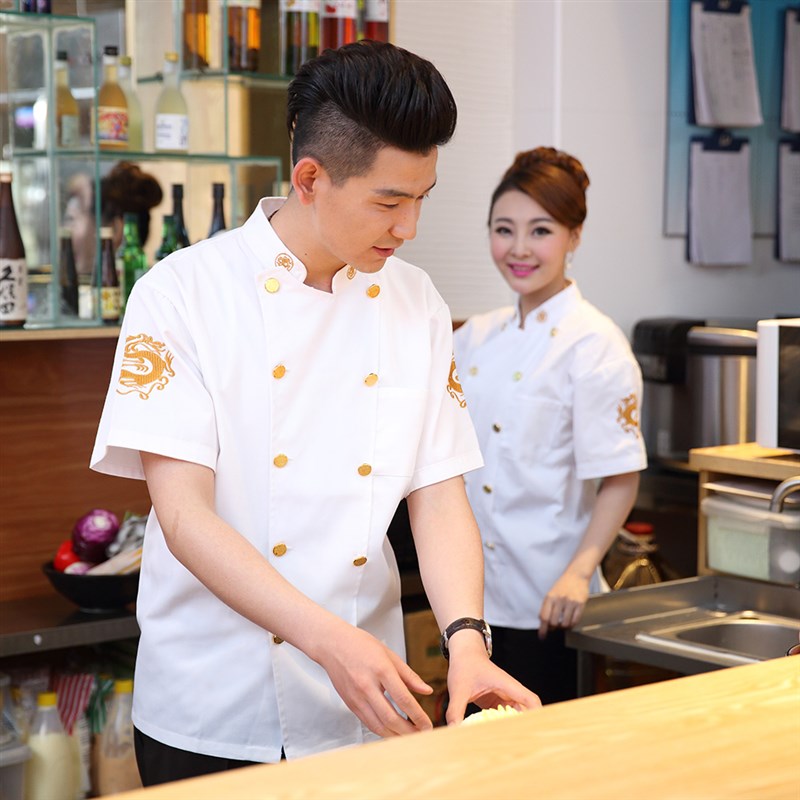 速发厨师工作服店夏季 酒男餐饮厨房后厨长袖工装中国绣风龙工服