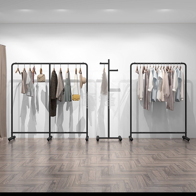速发服装店展侧架铁艺服装架装光黑正挂架男哑货架陈列示挂衣架落