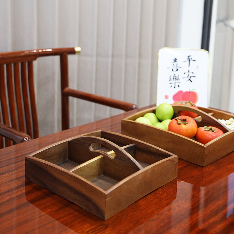 速发中式干果盒客厅酒店零食盘年货家用结婚盒分装格商用实木