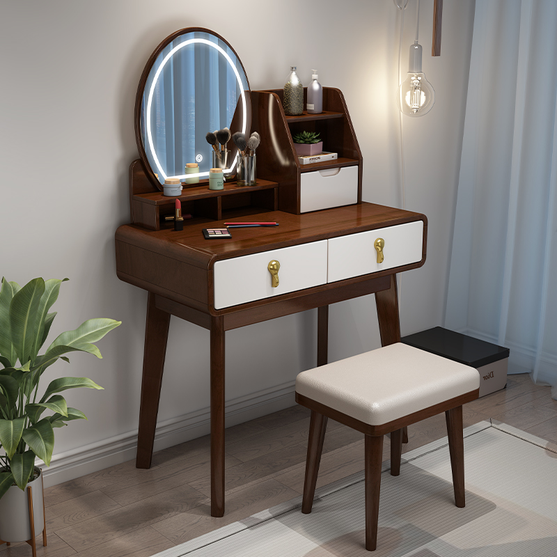 速发实木梳收台带妆纳柜一体简约带灯梳妆桌化妆桌