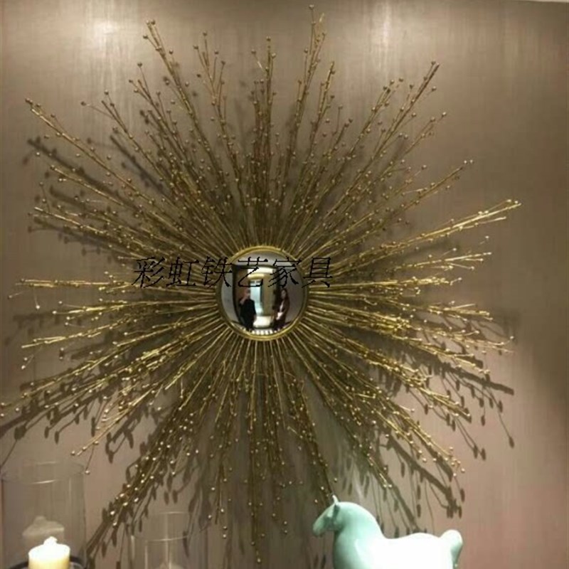 速发欧式金属铁艺太镜立体抽象花朵装饰镜壁饰壁挂酒店软装墙饰挂