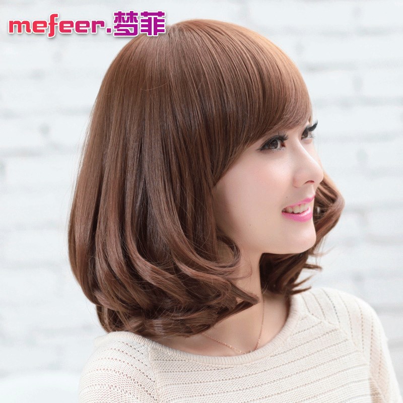 速发发发全头短发短卷发工斜刘海蓬松修脸梨花头头厂假假套