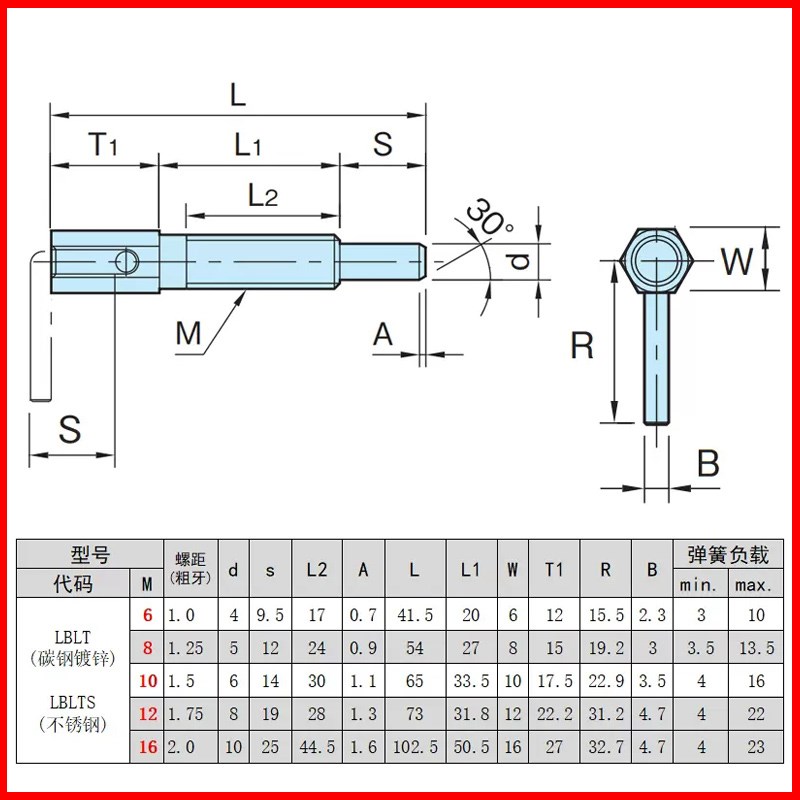 速发旋钮柱塞今尾L型分度销LBLT弹簧M6M8M10M12M16安全固止动插销
